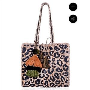 Hand Woven Jute Beach Bag Black Jungle leopa…